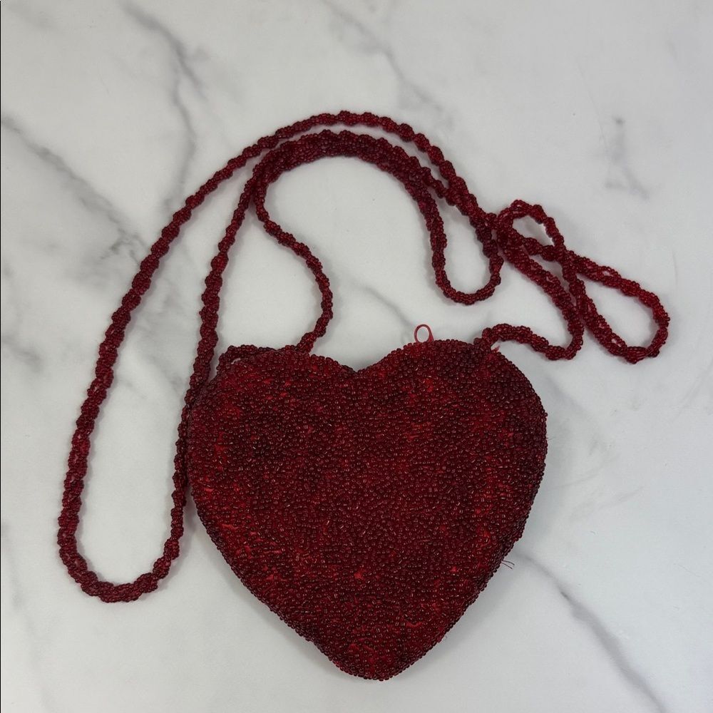 Red Beaded Heart Micro Crossbody Bag Y2K Statement Purse - Picture 2 of 7